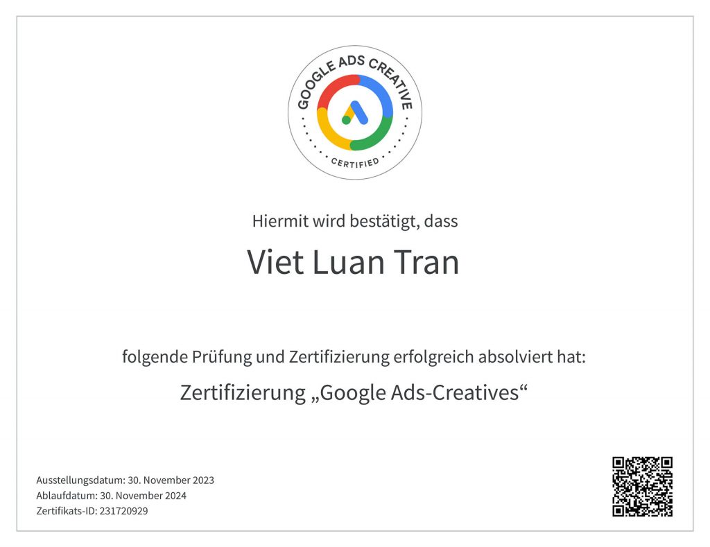 viet luan tran google zertifizierung - google ads creatives