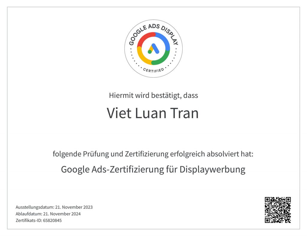 viet luan tran google zertifizierung - google ads display werbung